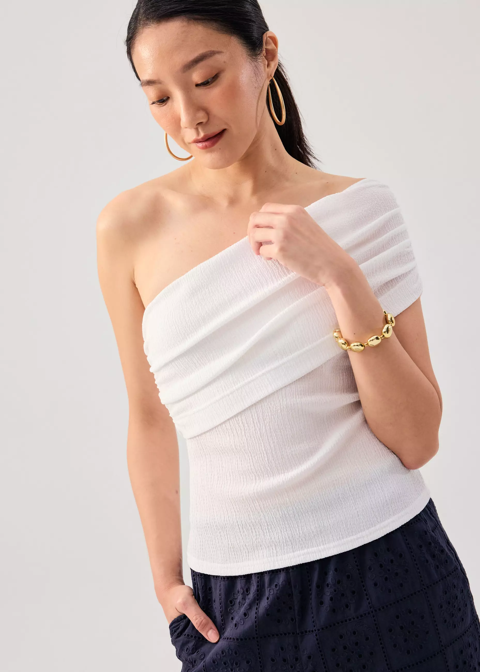 Atasan Wanita - Crinkled Jersey Asymmetric Fitted Top