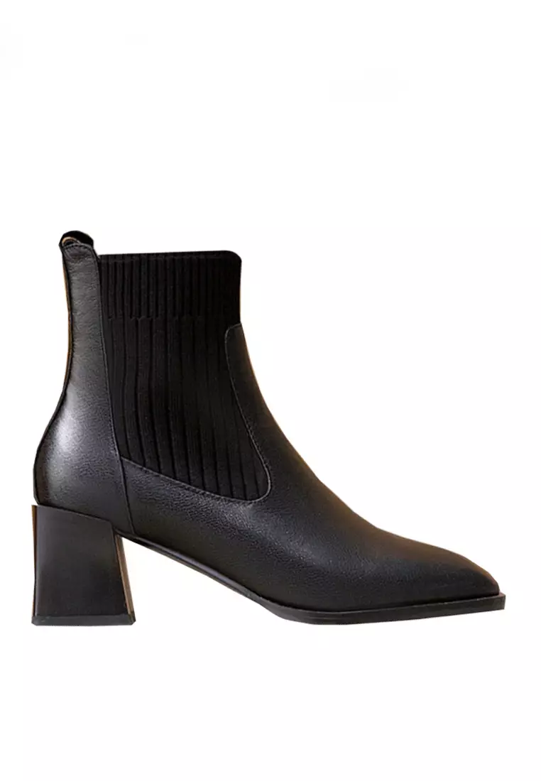 Discount on Twenty Eight Shoes  shoes - SKU: VANSA Fashionable Top Layer Cowhide Stretch Ankle Boots VSW-B06291288