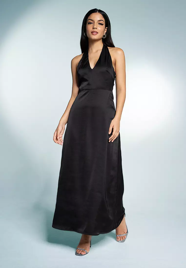 Pleated V Neck Maxi Dress