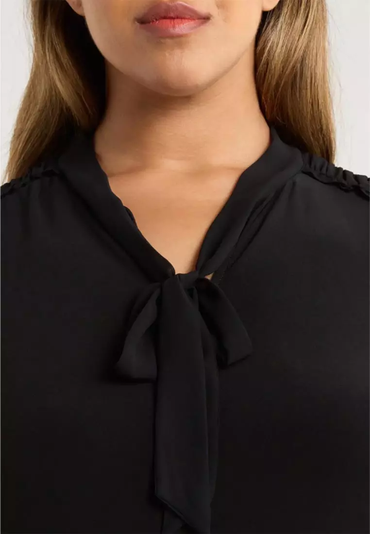 Tie Neck Long Sleeve Woven Shirt