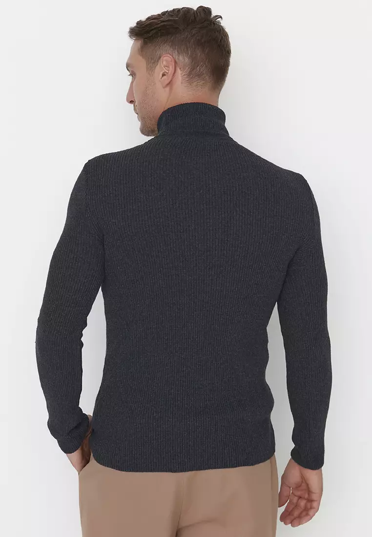 Buy Trendyol Anthracite Men's Slim Fit Turtleneck Corduroy Knit
