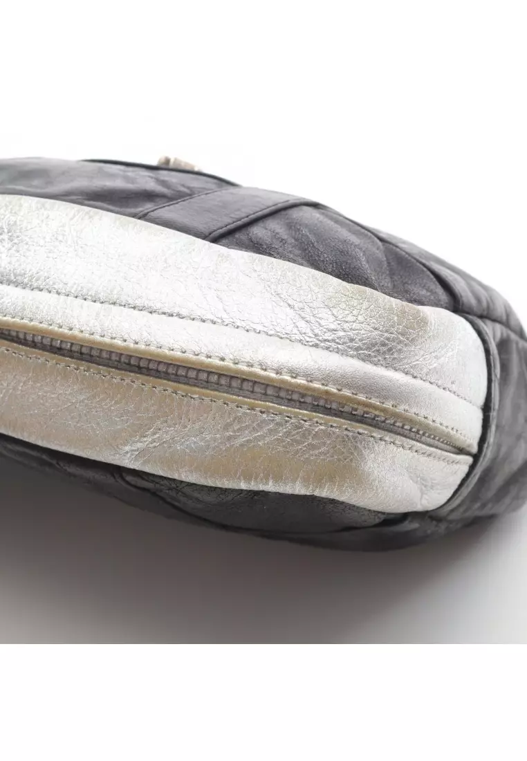 Pre-Loved Chrome Hearts Large Dagger Zip Clutch Pouch leather black Silver