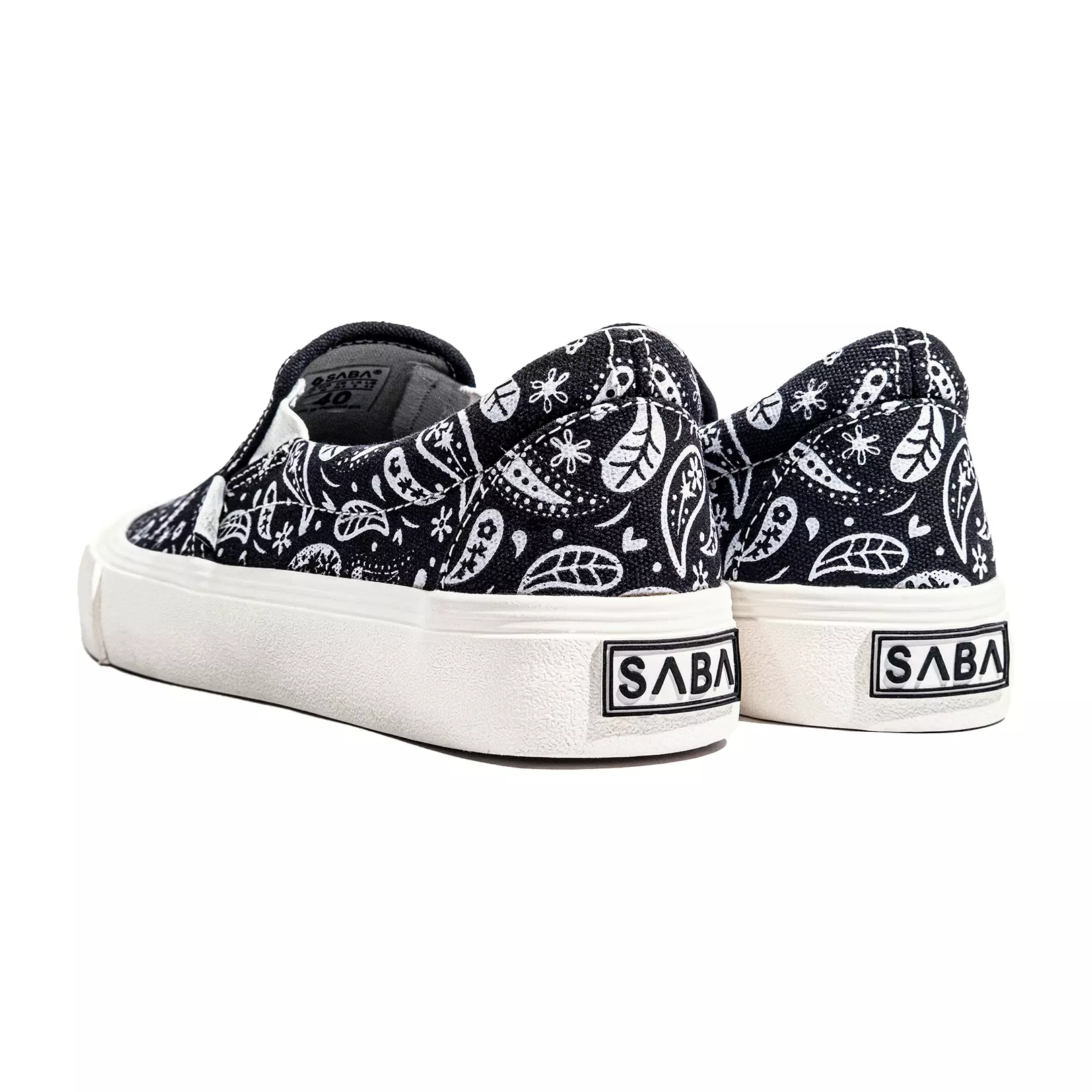 SABA Slip on Paisley Basic Black White - Sepatu Sneakers Casual Pria Wanita Original 100% PSL 01