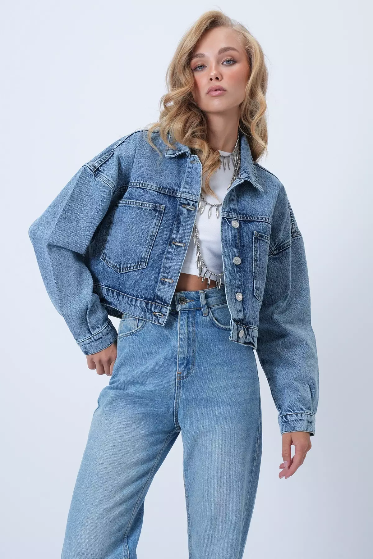 Women's Light Blue Trucker Denim Jacket Alc-X14478