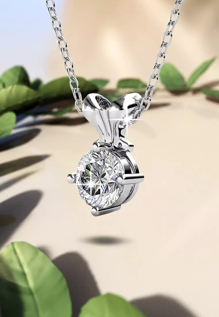 White Gold Organic Shaped Single Stone Necklace Embellished with SWAROVSKI® Crystal