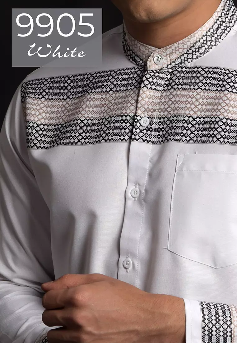 Casella Baju Koko Pria Lengan Panjang Horizontal Design | Koko Lengan Panjang Hadid 9905 White