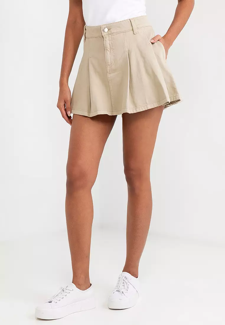 Womens Skirts Denim Mini Skirt Beige Blue Denim Side Slit Mini Skirt