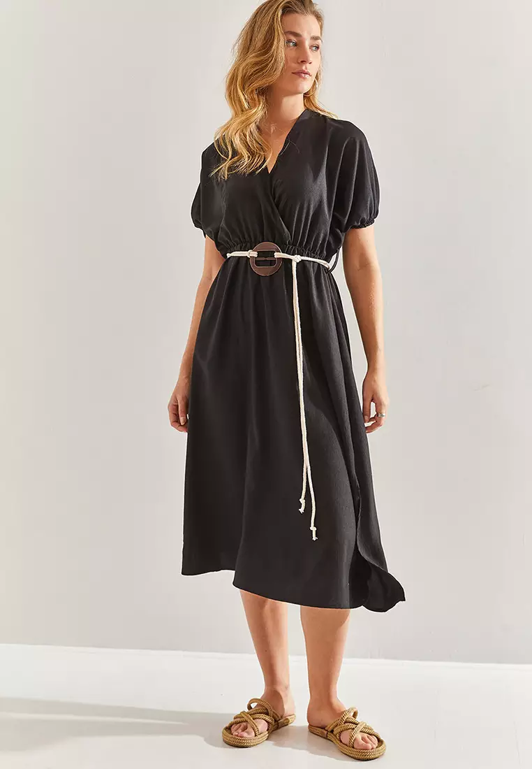 Bianco Lucci Double Breasted Neck Belted Dress
