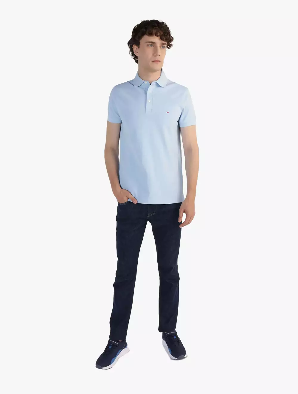 TOMMY HILFIGER - MEN'S EMBROIDERED LOGO SLIM FIT POLO SHIRT - Blue Chambray - blue