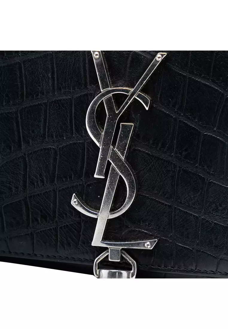 Pre-Loved Saint Laurent Small Croc Embossed Leather Monogram Kate Tassel Crossbody