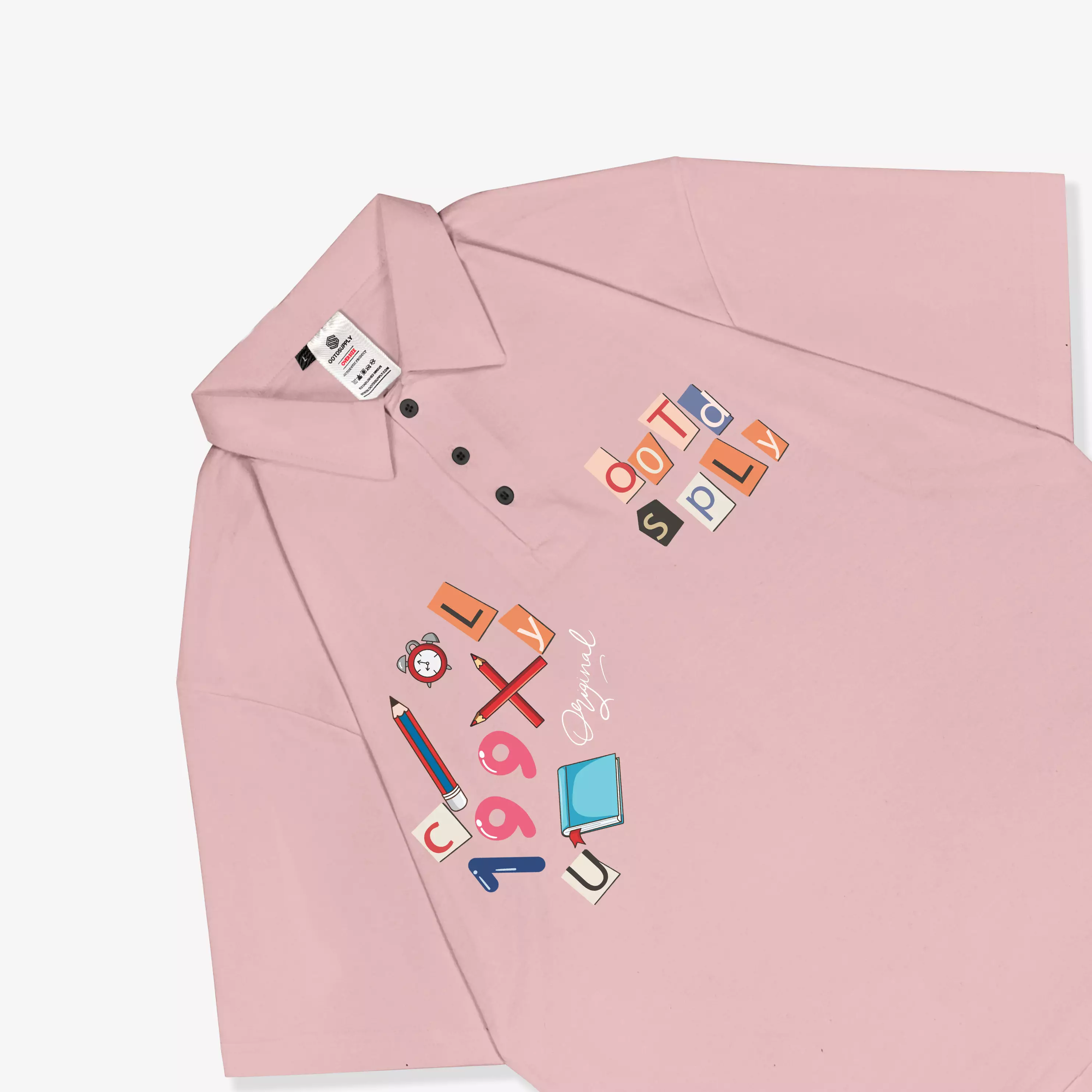 OOTDSUPPLY Oversize Polo Shirt Pencil Dusty Pink & Black l Kaos Oversize Pria dan Wanita OVZ-PS005