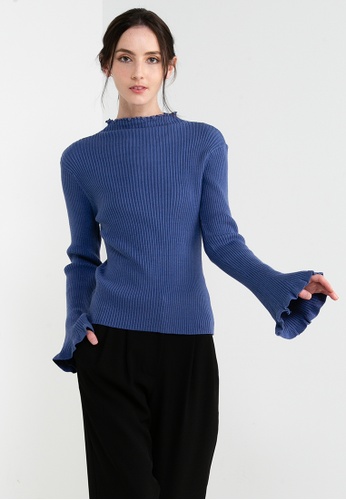 Heather blue Flared Knit Pullover FEB86AADECD178GS_1