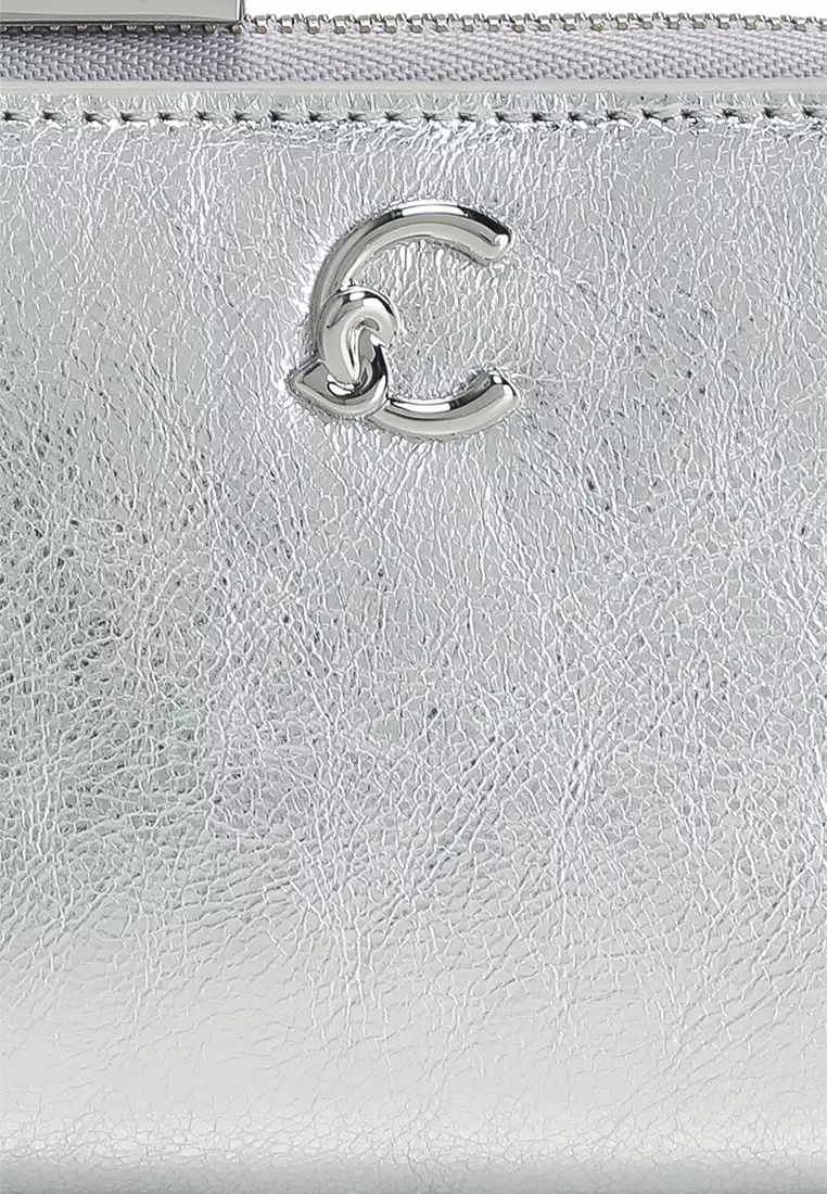 Smooth Metallic Leather Zip Wallet