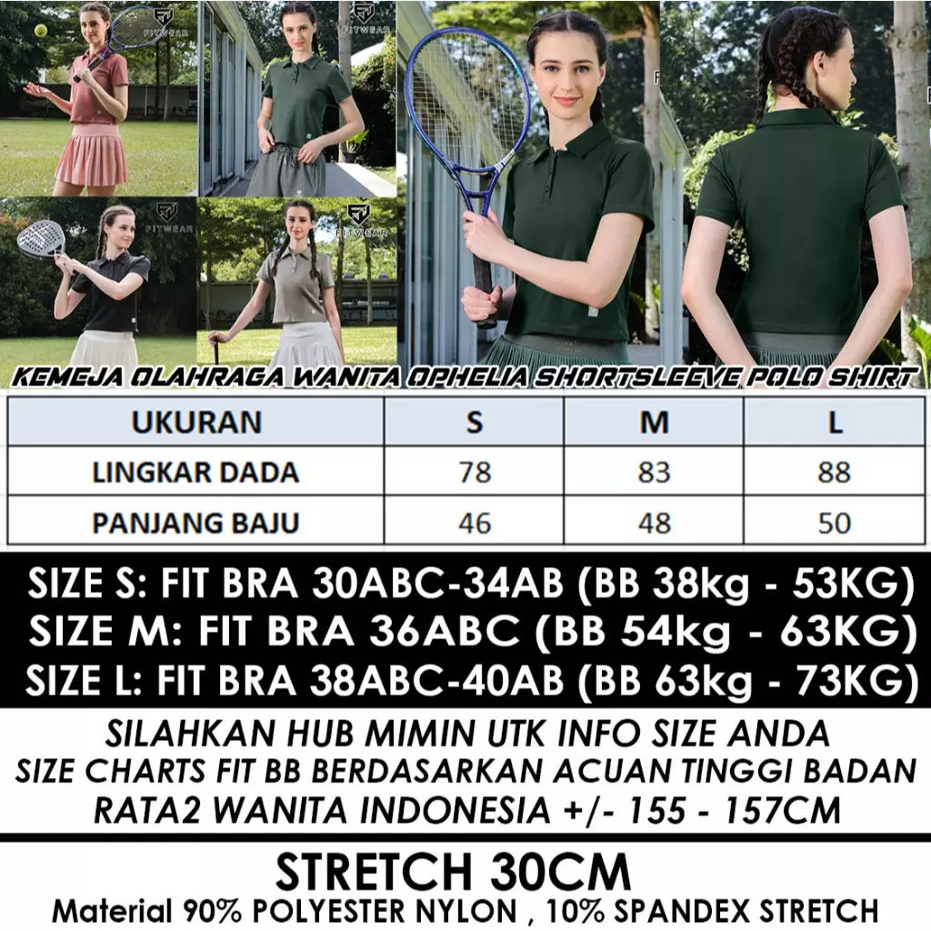 Fitwear Kaos Olahraga Padel Tennis Wanita OPHELIA SHORTSLEEVE POLO SHIRT - BOTTLE GREEN