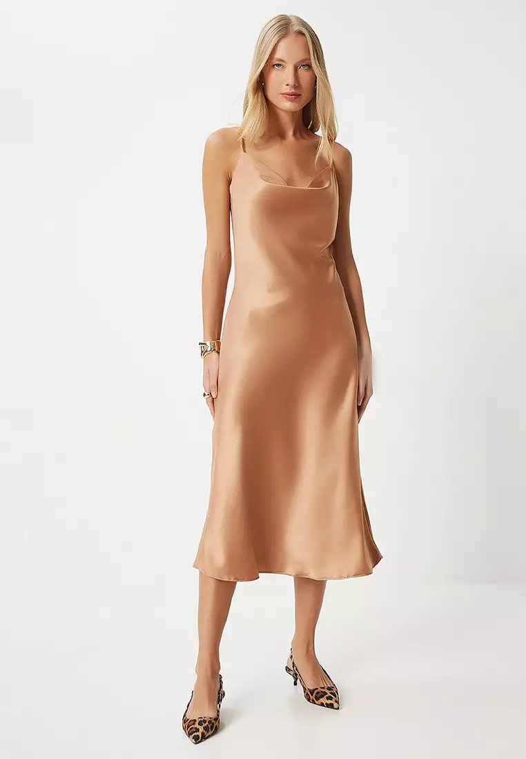 Cowl Neck Satin Surface Dress