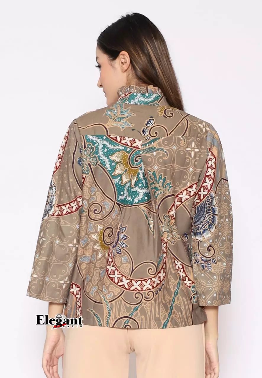 Blouse Batik Sablon Malam Reseleting Windradi Premium Slimfit Elegant