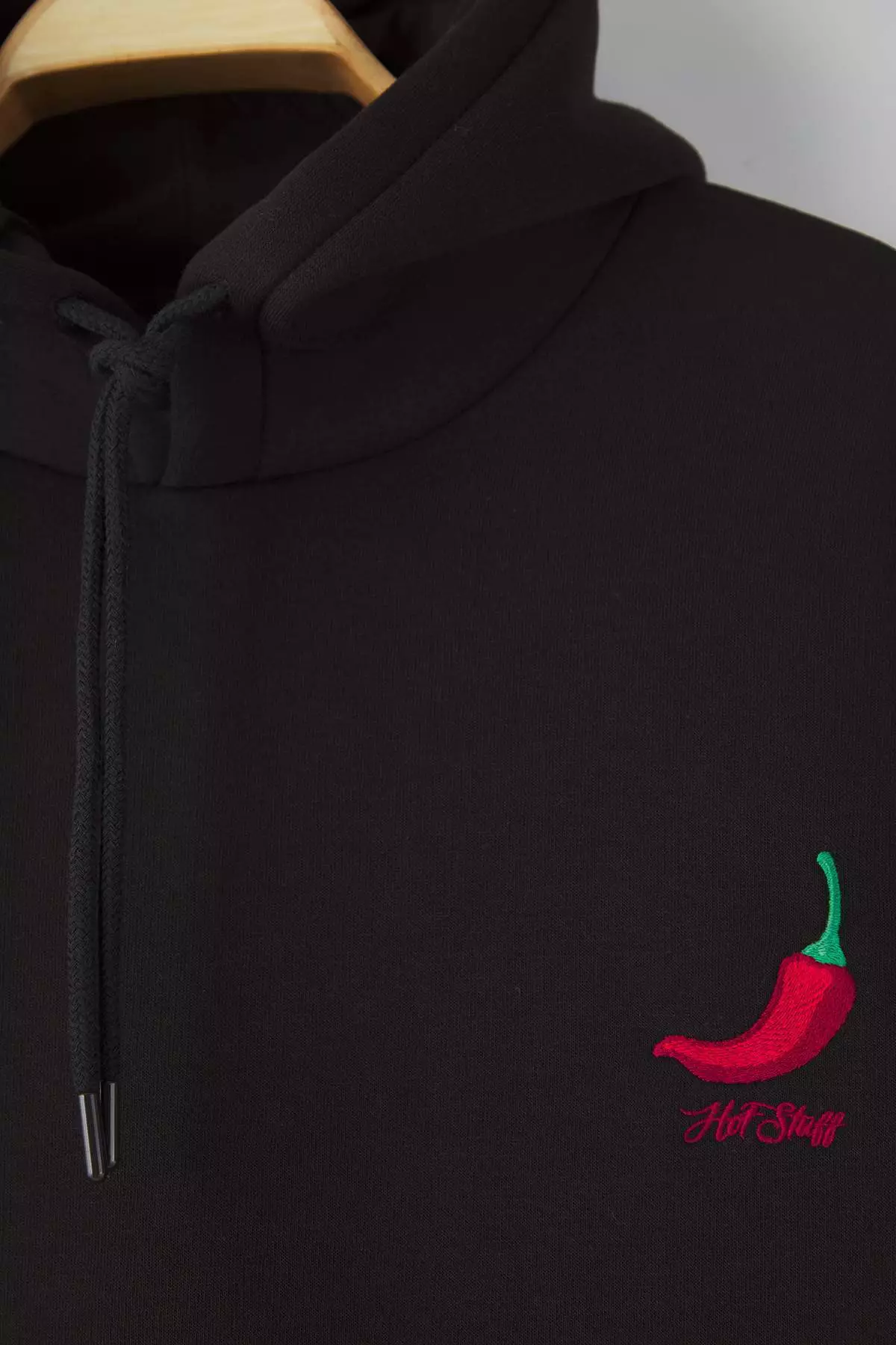 Black Pepper Embroidered Oversize/Wide Cut Fleece Inside Hooded Sweatshirt