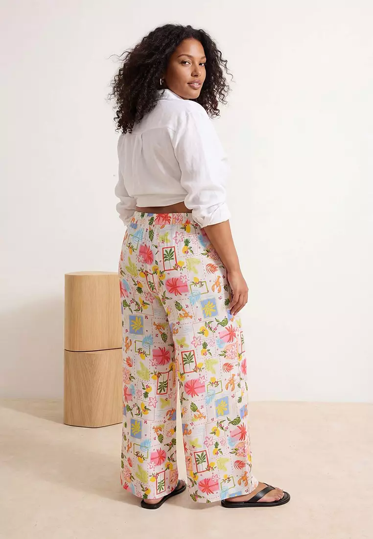Beach Wear Multi-Colored Tropical Pattern Woven Pants Tbbss26Ar00018