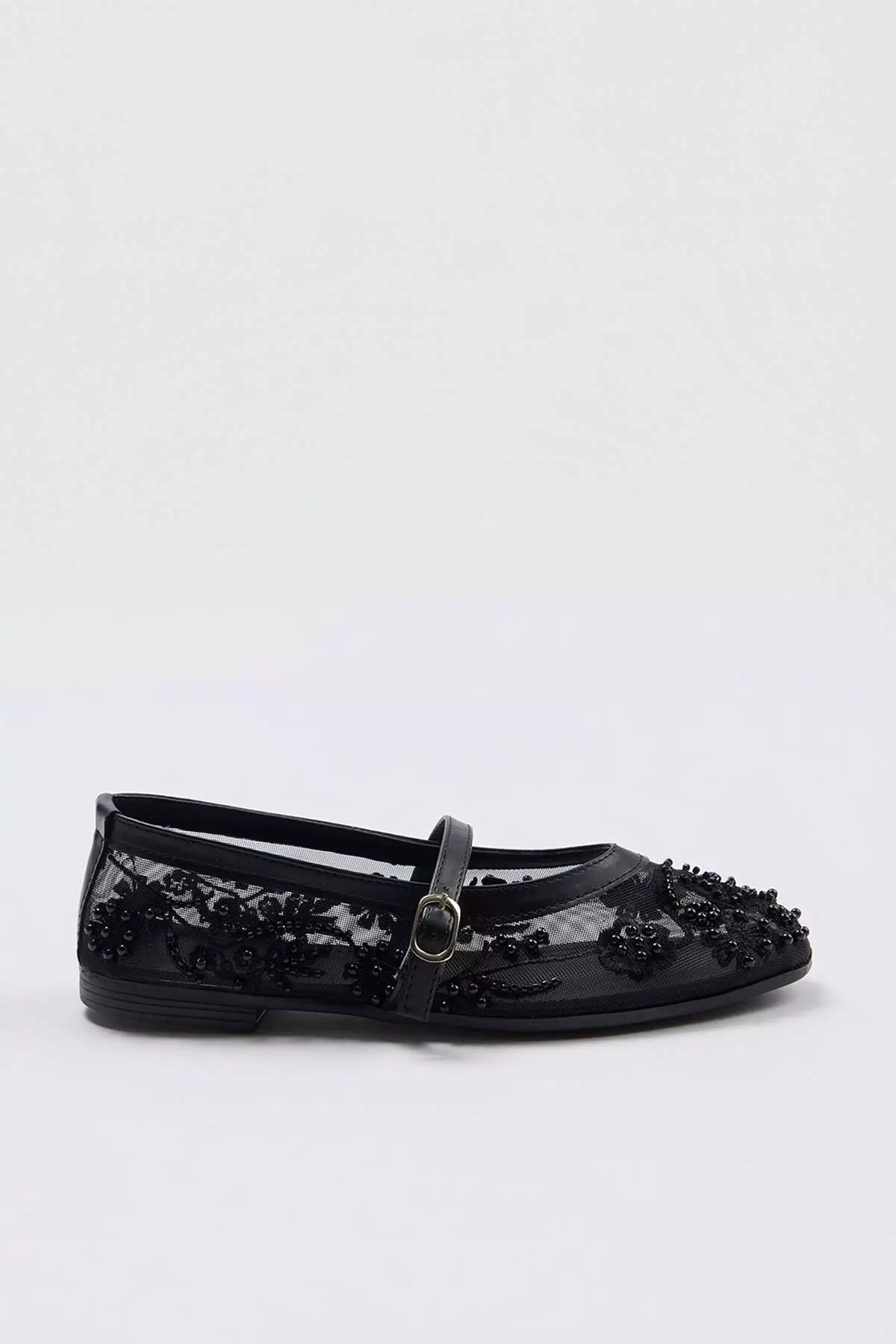 Black Beaded Detailed Women'S Mary Jane Ballerinas Takss26Be00035