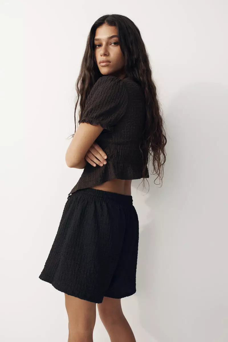 Textured jersey drawstring shorts