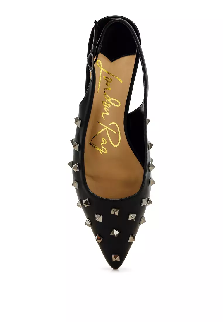 Sepatu hak anak kucing berhias stud berwarna hitam