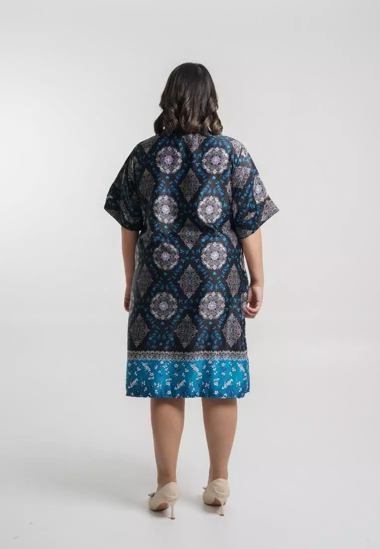 Plus Size Batik Dress Won Navy