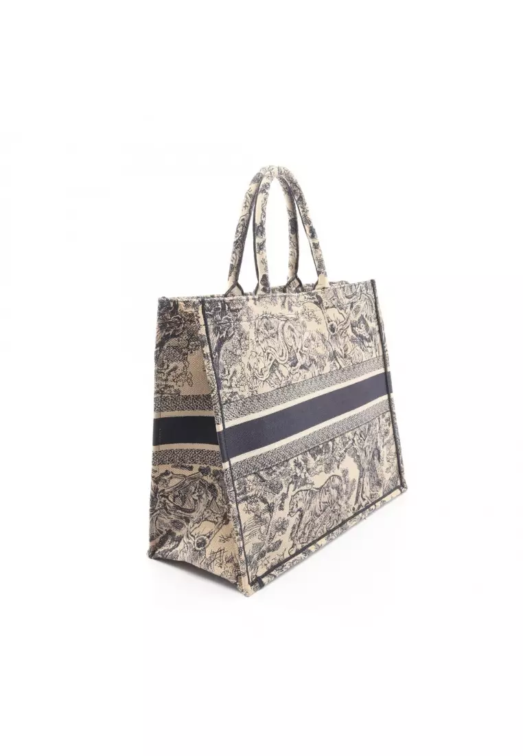 Pre-Loved Christian Dior BOOK TOTE book tote Large Handbag tote bag canvas beige Navy