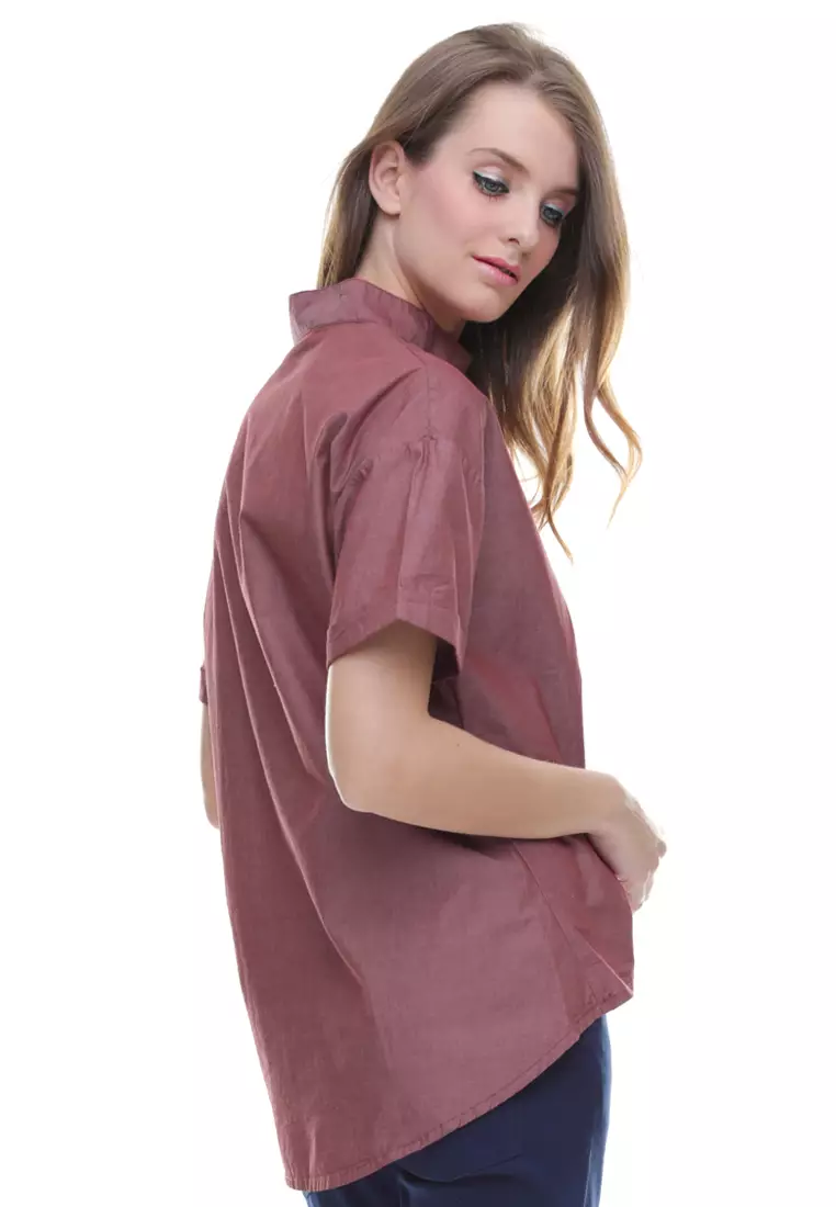 LGS - Regular Fit - Kemeja Wanita - Kerah Berdiri - Merah - LSH.386.N1396L.610.C
