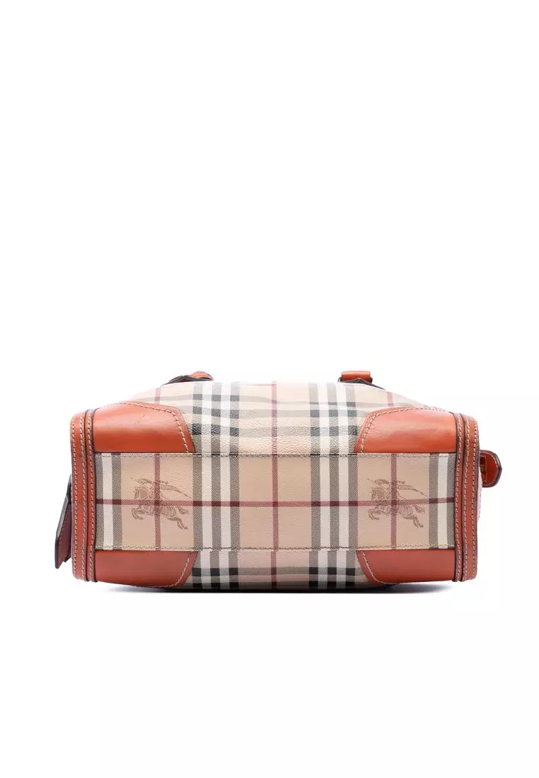 Pre-Loved Burberry Small Haymarket Check Coated Canvas Honeywood Tote