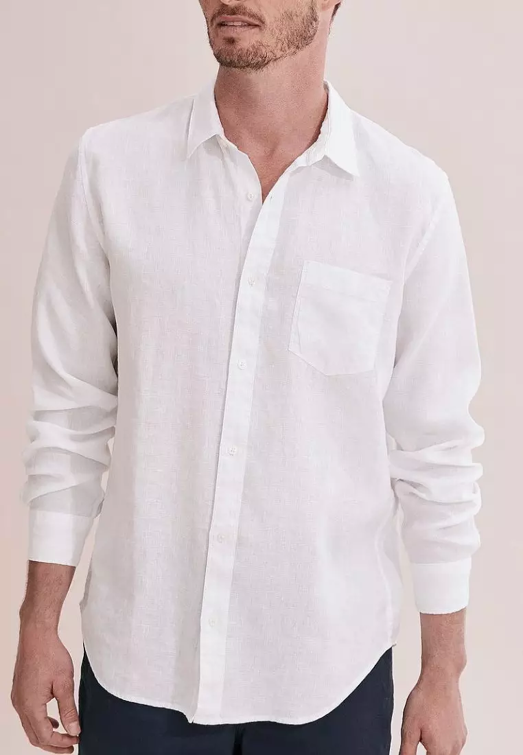 Winter Kemeja Linen Lengan Panjang Pria Putih| Linen Long Sleeve Shirt Men White