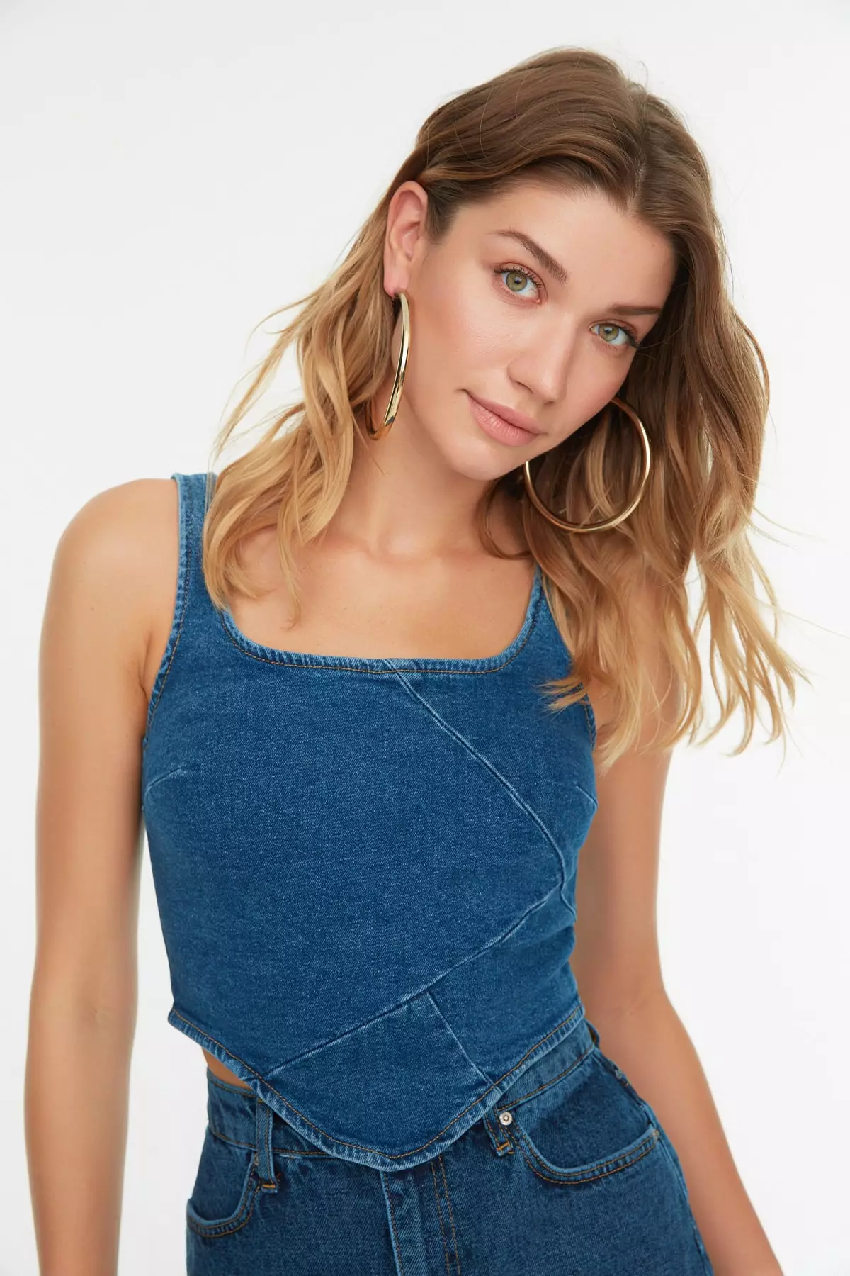 Stitching Detailed Denim Top