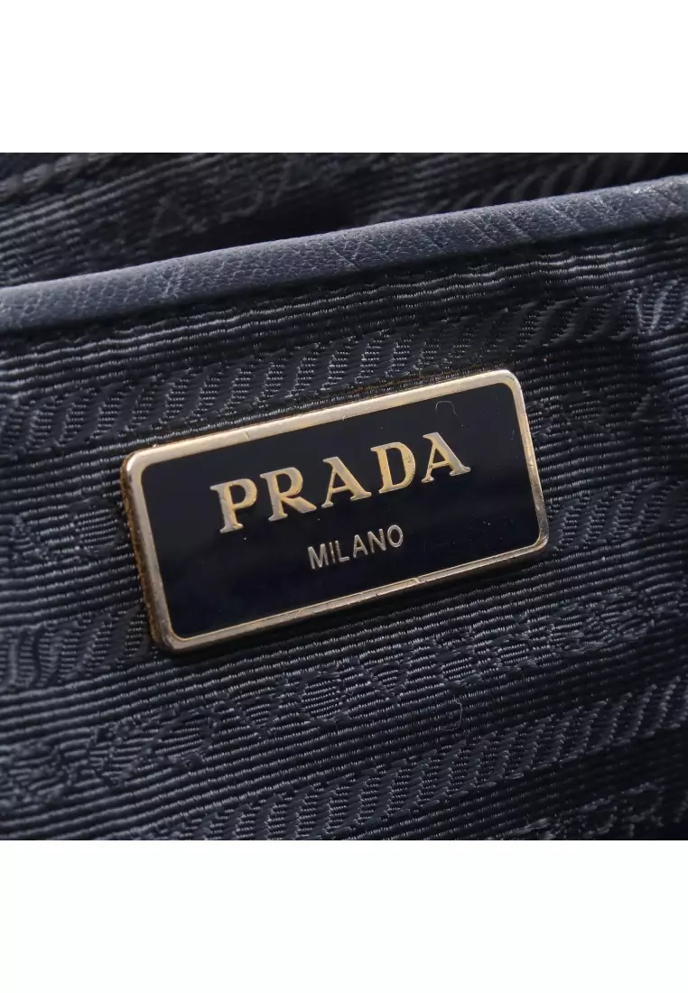 Pre-Loved Prada 2WAY Handbag Nylon Saffiano leather Navy prada logo plate