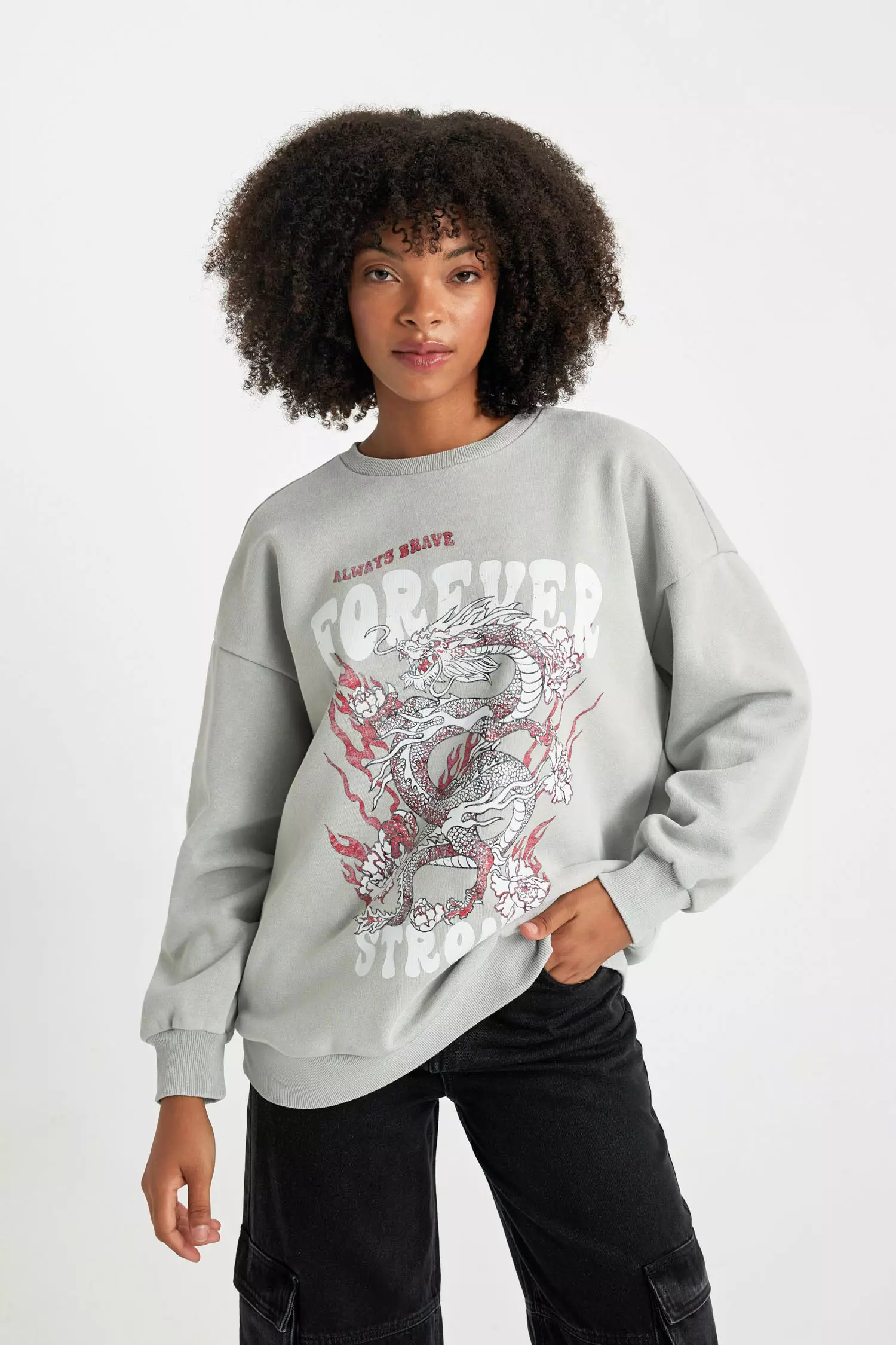 DeFacto Oversize Fit Printed Long Sleeve Sweatshirt 2024 Buy