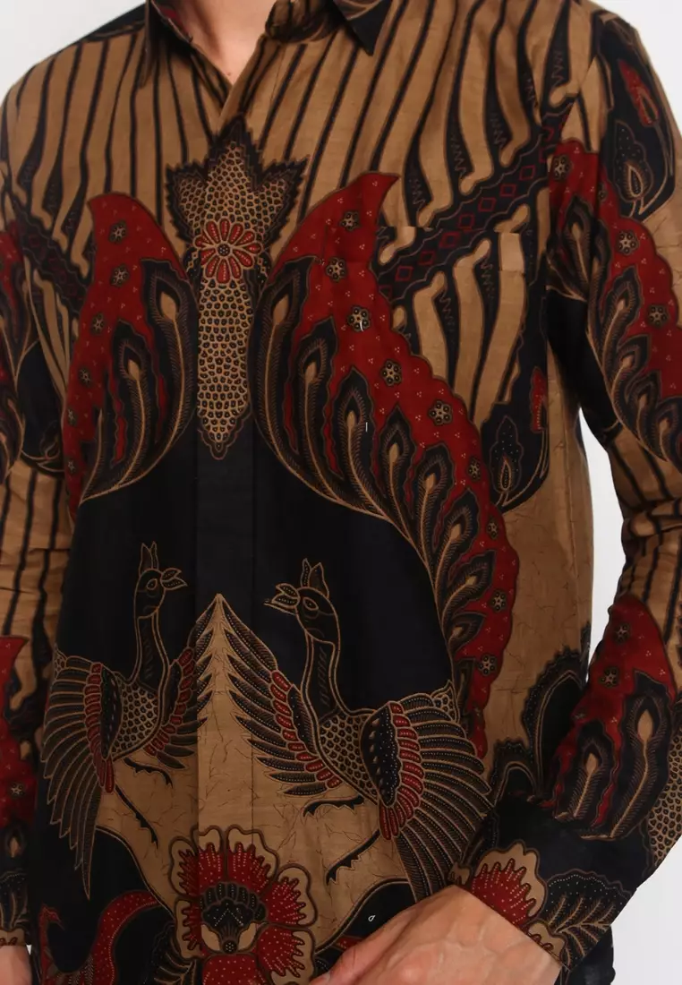 Kemeja Batik Pria Premium Slimfit Elegant Modern Lengan Panjang Baladewa Maron