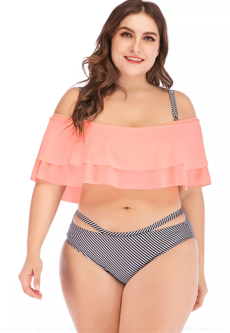 Random tropical ruffle top with high waist on sale bikini