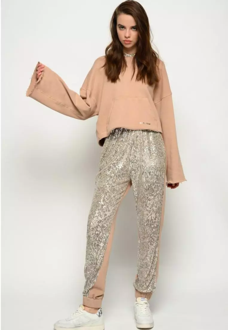 White sequin joggers top