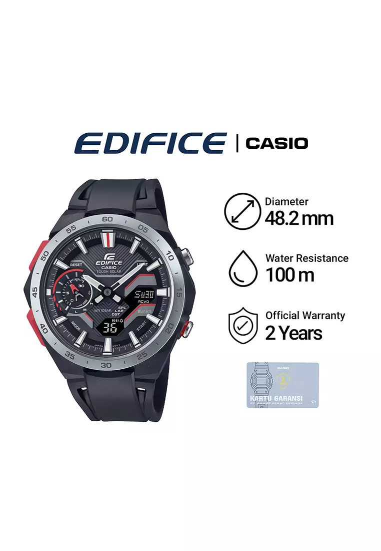 Casio Edifice Jam Tangan Analog Digital Pria - Stainless Steel Case Black Resin Band - ECB-2200P-1A