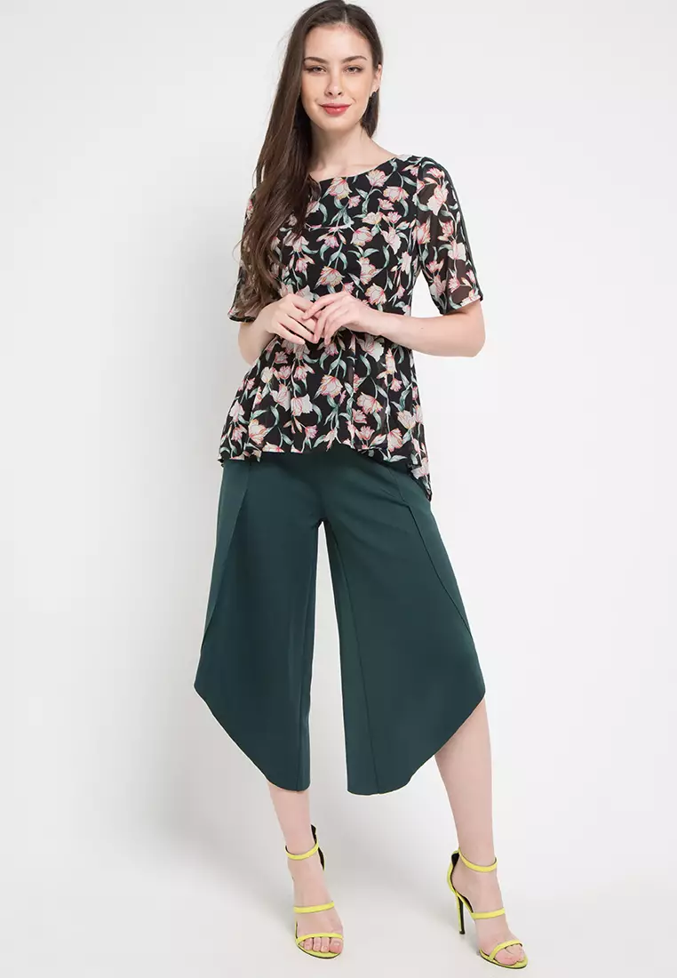 Peplum Blouse with Flower Motif