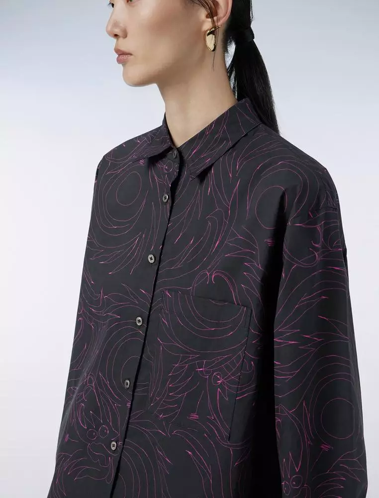 Long Sleeve Collared Printed Shirt