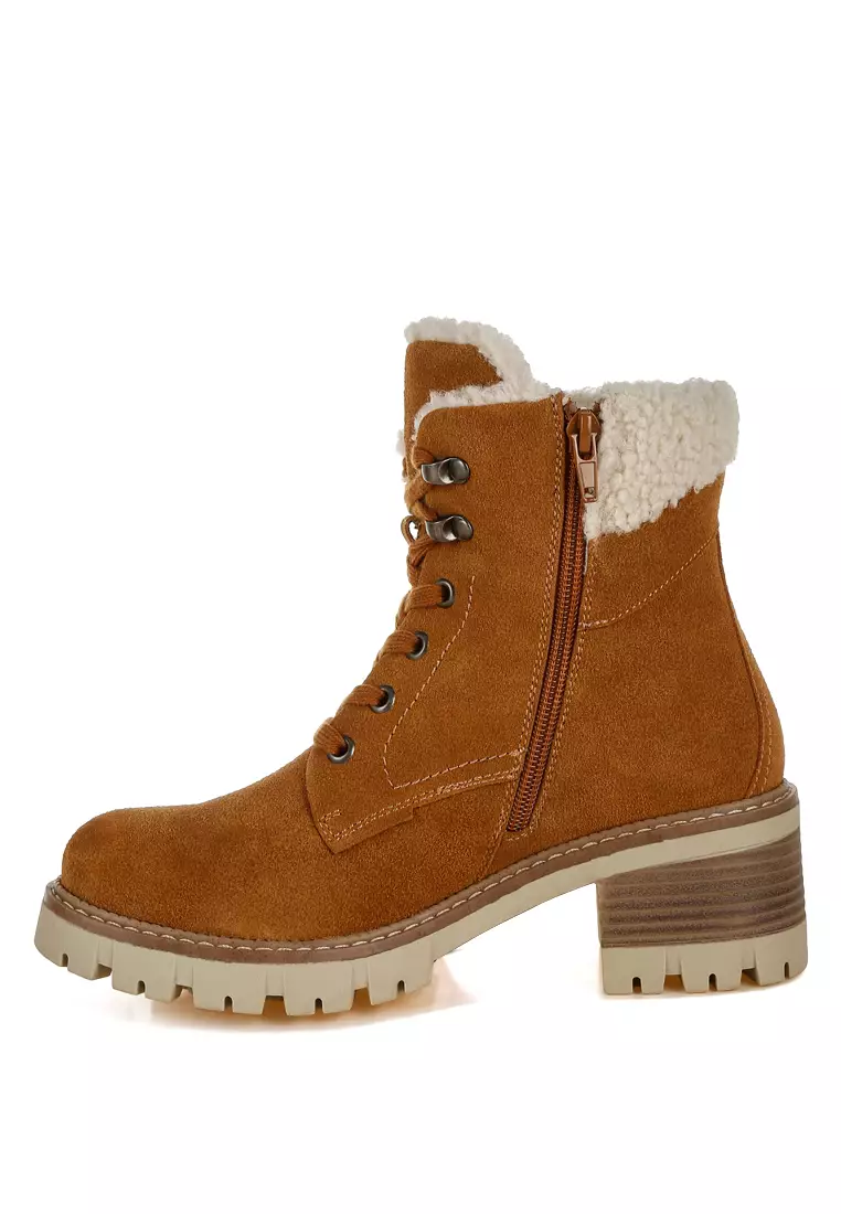 Sepatu Bot Tebal Kerah Bulu Warna Coklat Muda