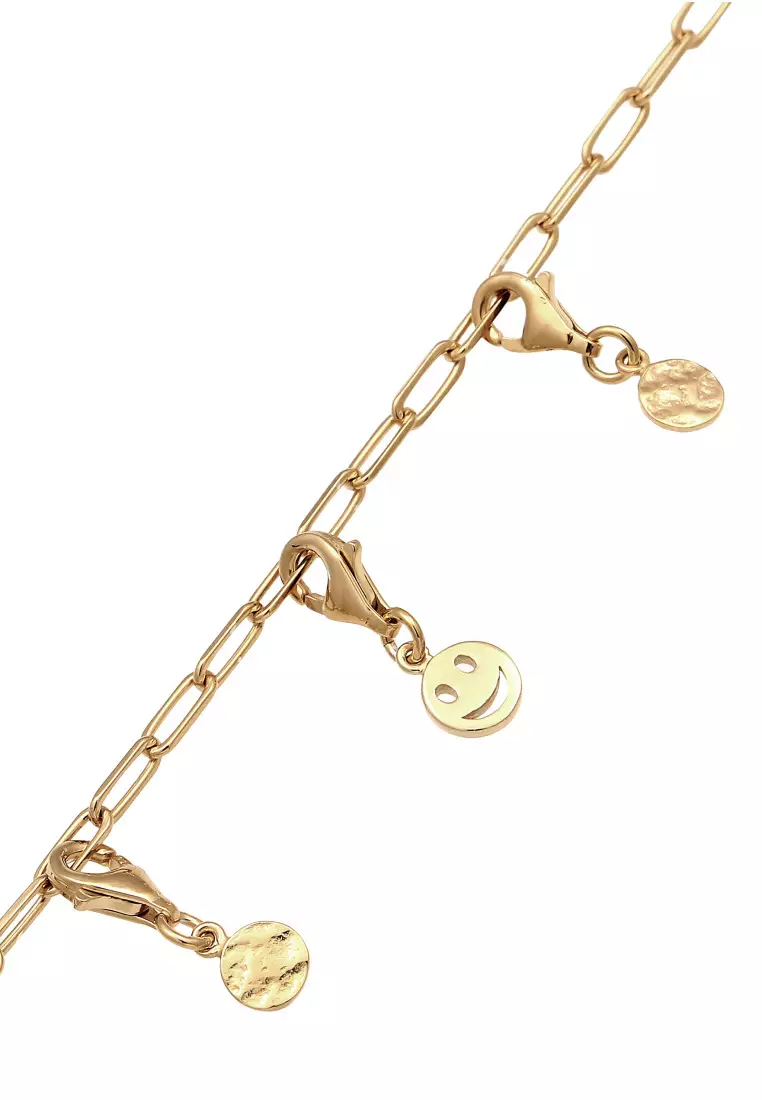 EXCLUSIVE Gelang Perhiasan Perak 925 Pria Smiling Face Long Link Chain Gold Plated