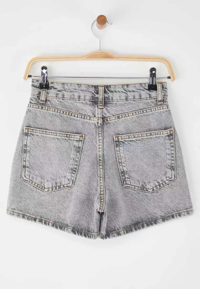 Grey High Waist City Boy Denim Shorts TWOSS23SR00199
