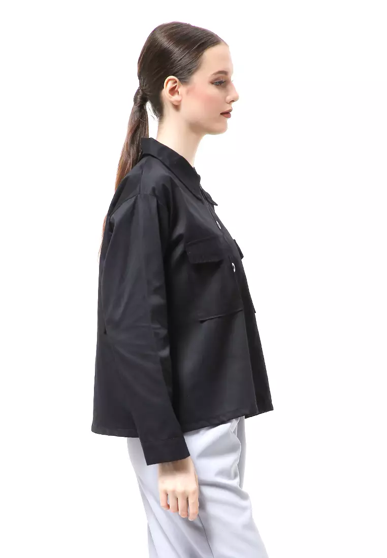 Silsi Jacket Outer Atasan Wanita Long Sleeve Motif Polos Premium Quality - Black