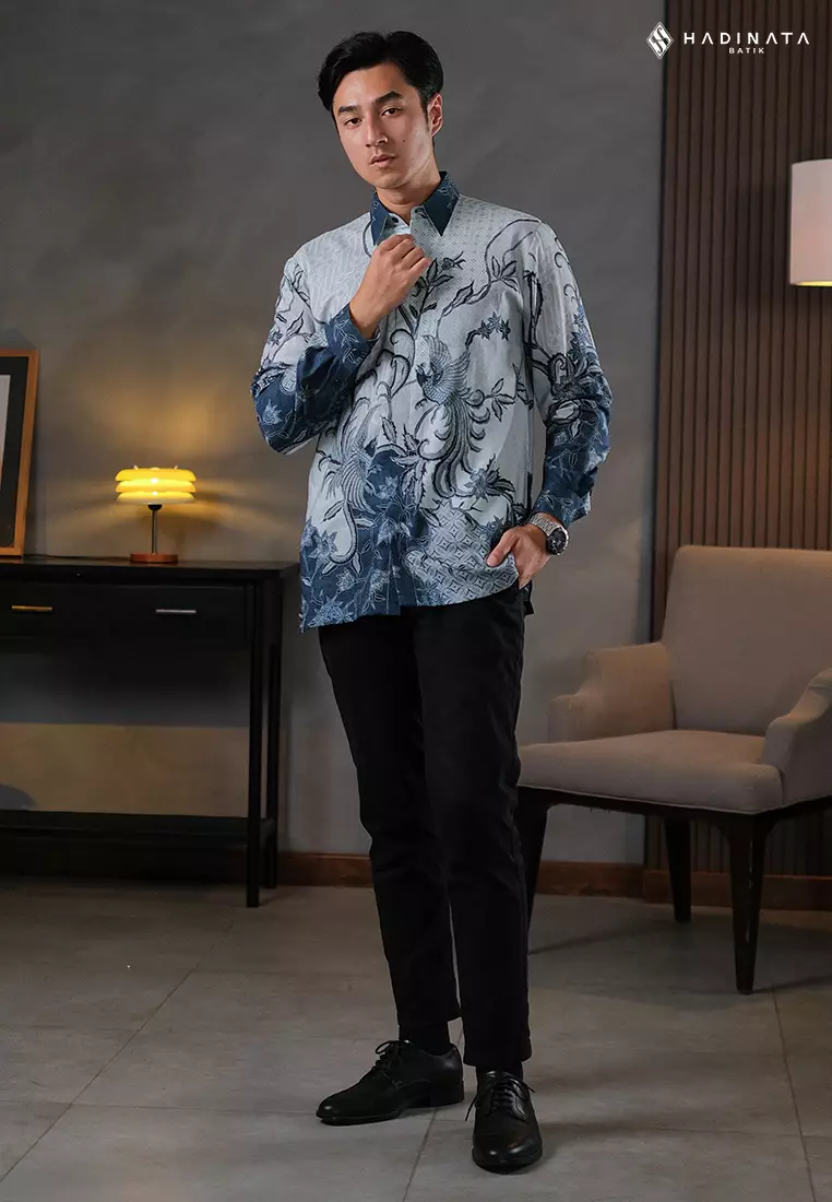 Hadinata Batik Pria Kemeja Panjang Furing Dobby Ekawira Blue