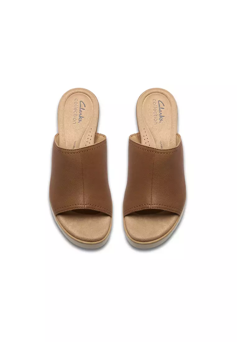 Womens Diaz Slide Wedges Tan Leather - Wide Fit