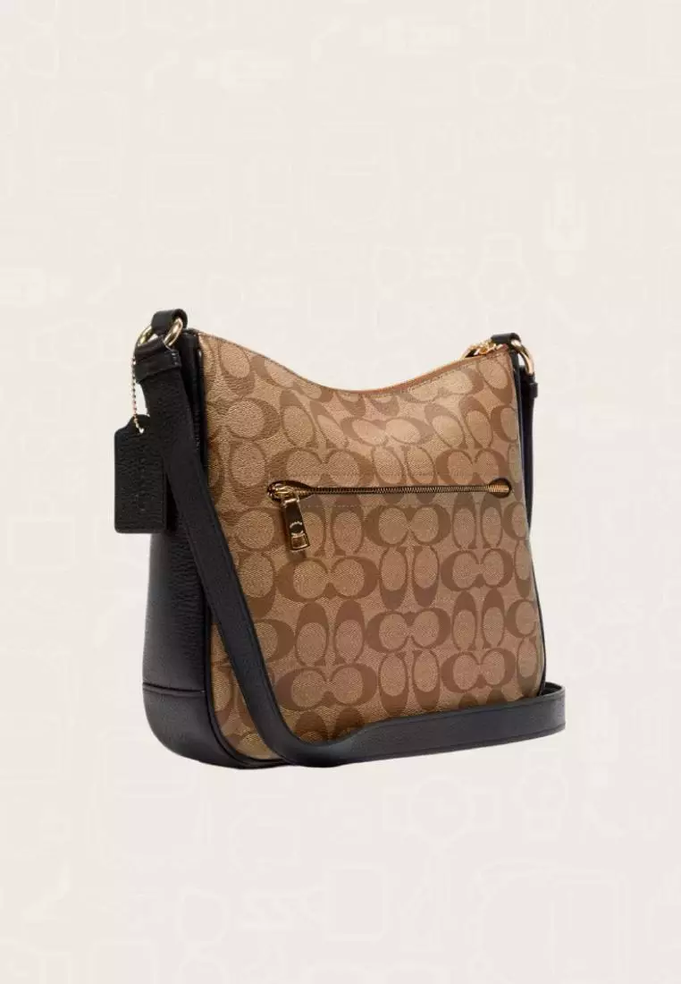 Coach Ellie File Bag In Signature Canvas Khaki Black