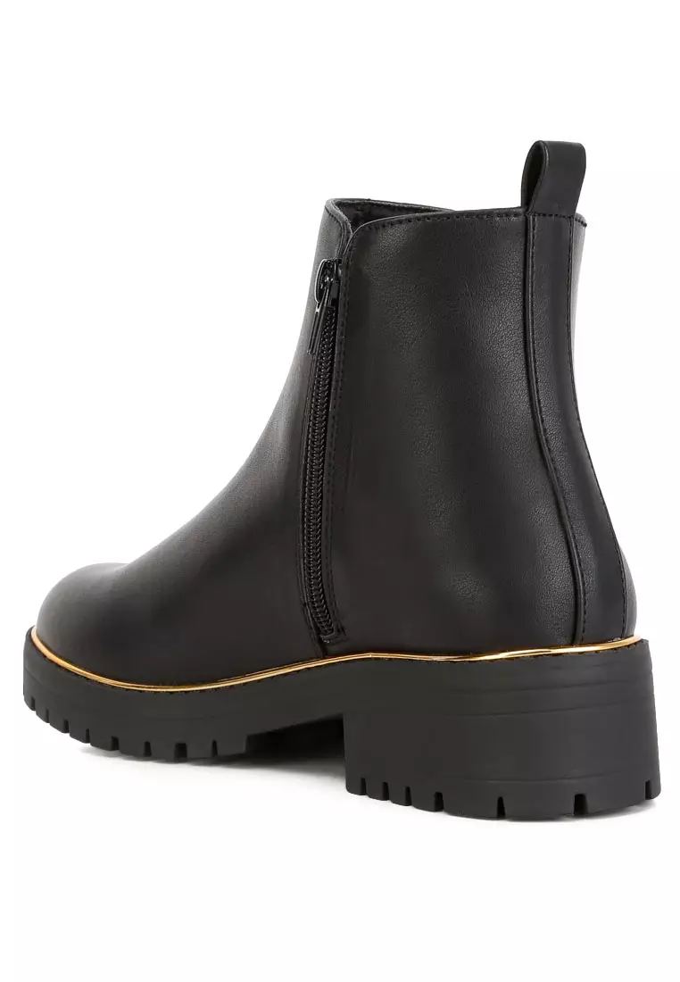 Sepatu Bot Tumit Blok Warna Hitam