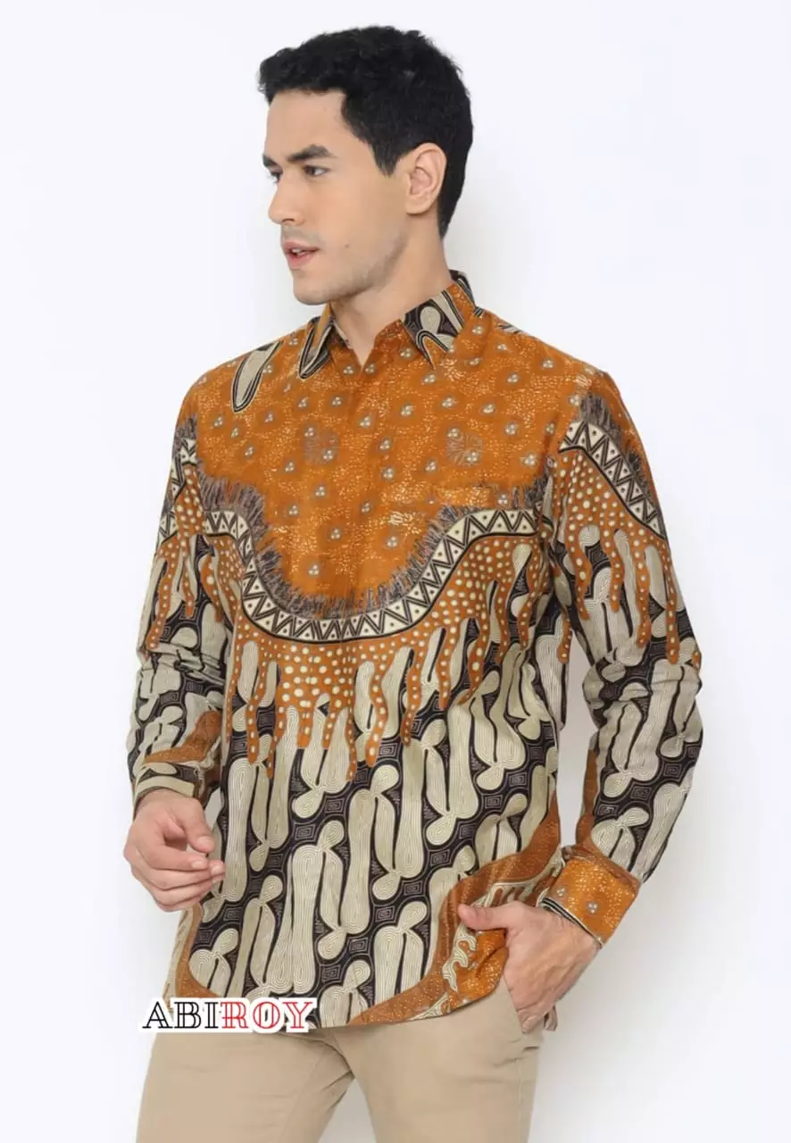 Kemeja Batik Pria Premium Slimfit Elegant Modern Lengan Panjang Mangkualam Oranye
