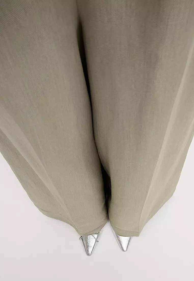 Linen Blend Twill Palazzo Trousers