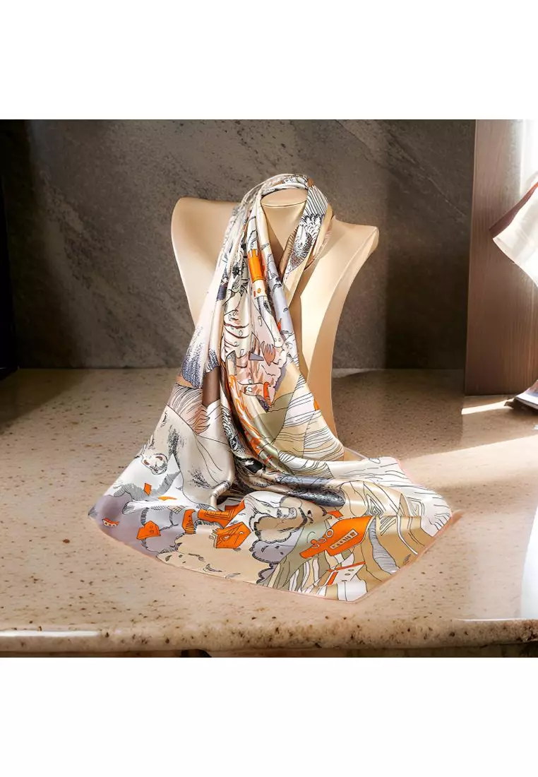 Luxury Silk Ladies' Large Scarf, Sun-Proof Crepe Satin, Premium Souvenir.
